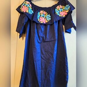 Lilly Pulitzer True Navy Vanessa Dress w/Floral Embroidery - Size S